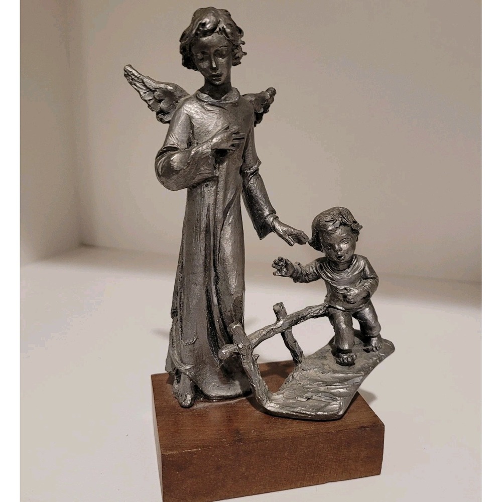 Cipolletti Sculptor Guardian Angel Guiding Child Pewter Made In Italy 2002